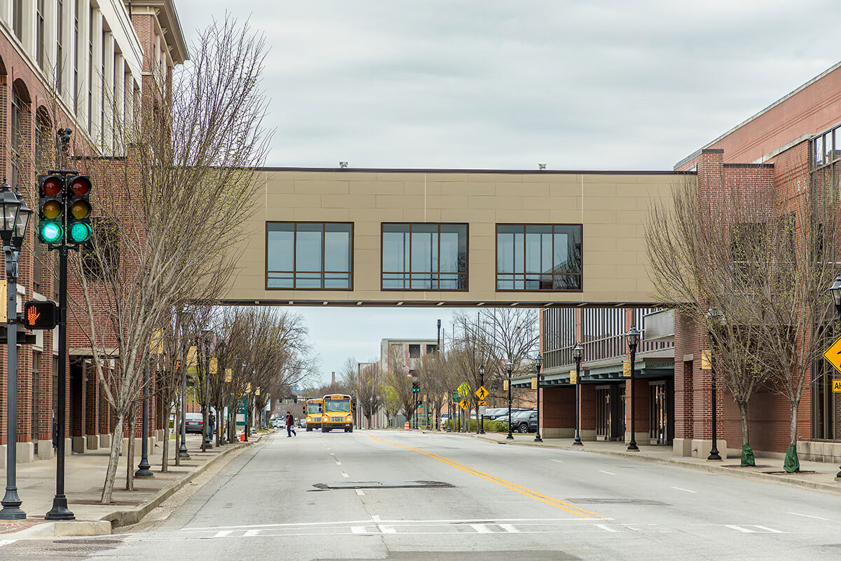 Macuch Steel Projects - view from the street of the Reynolds Street Pedestrian Skywalk in Augusta, GA.