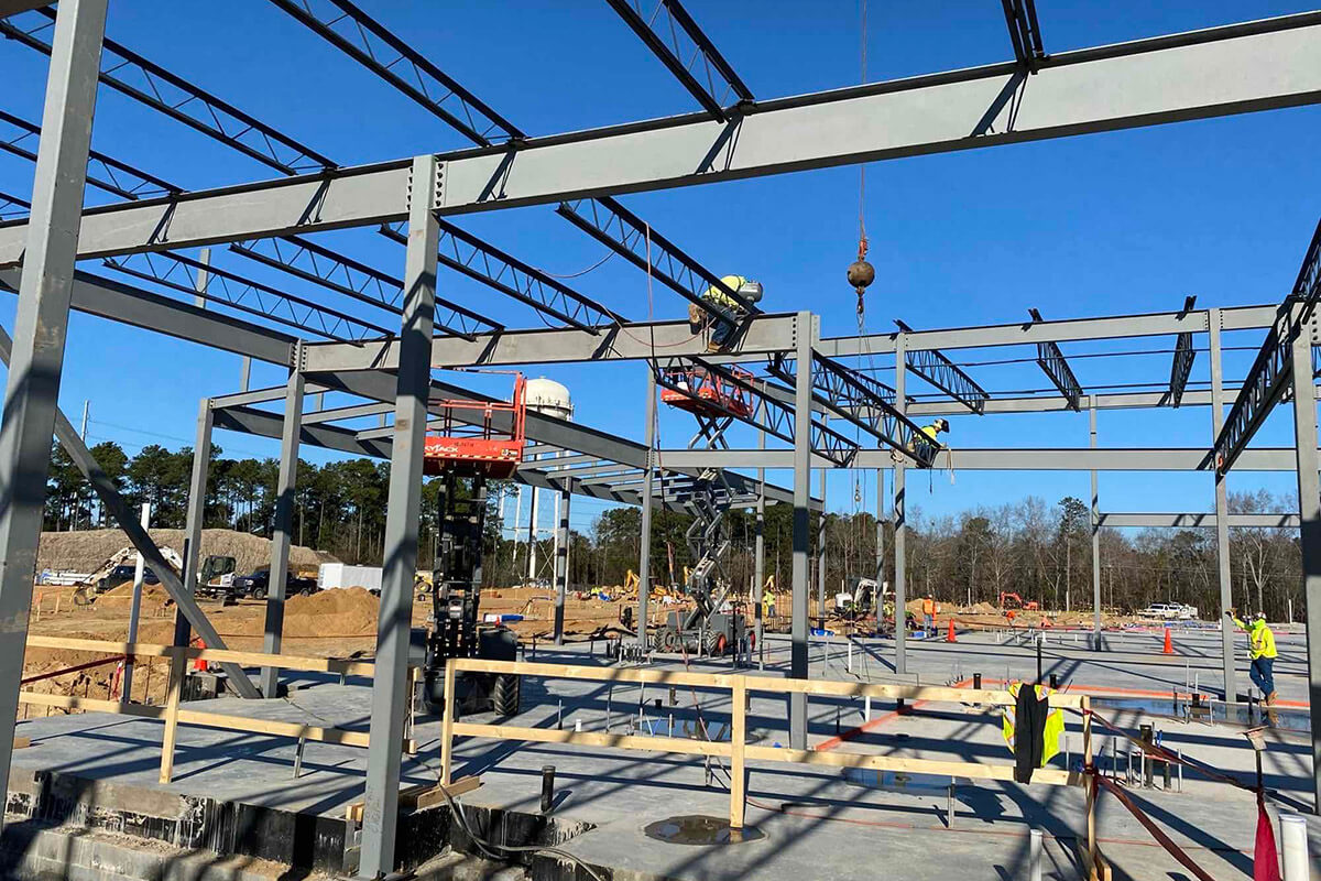 Macuch Steel Projects - structural steel beams being erected by the Macuch Steel crew at Bethel-Hanberry Elementary School in Blythewood, SC