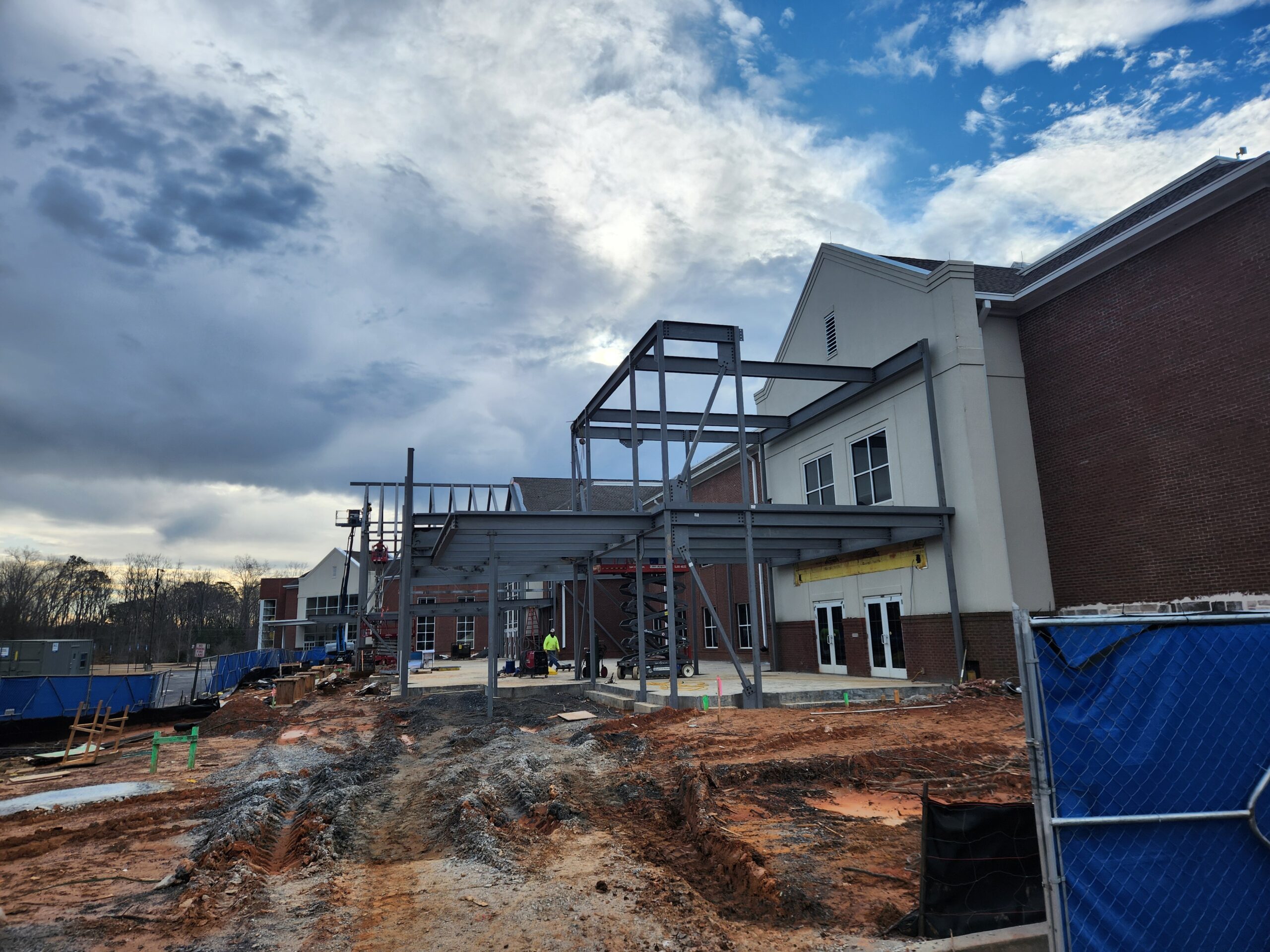 Macuch Steel Projects - Structural Steel being installed at the front of the Burnt Hickory Baptist Church in Powder Springs, GA